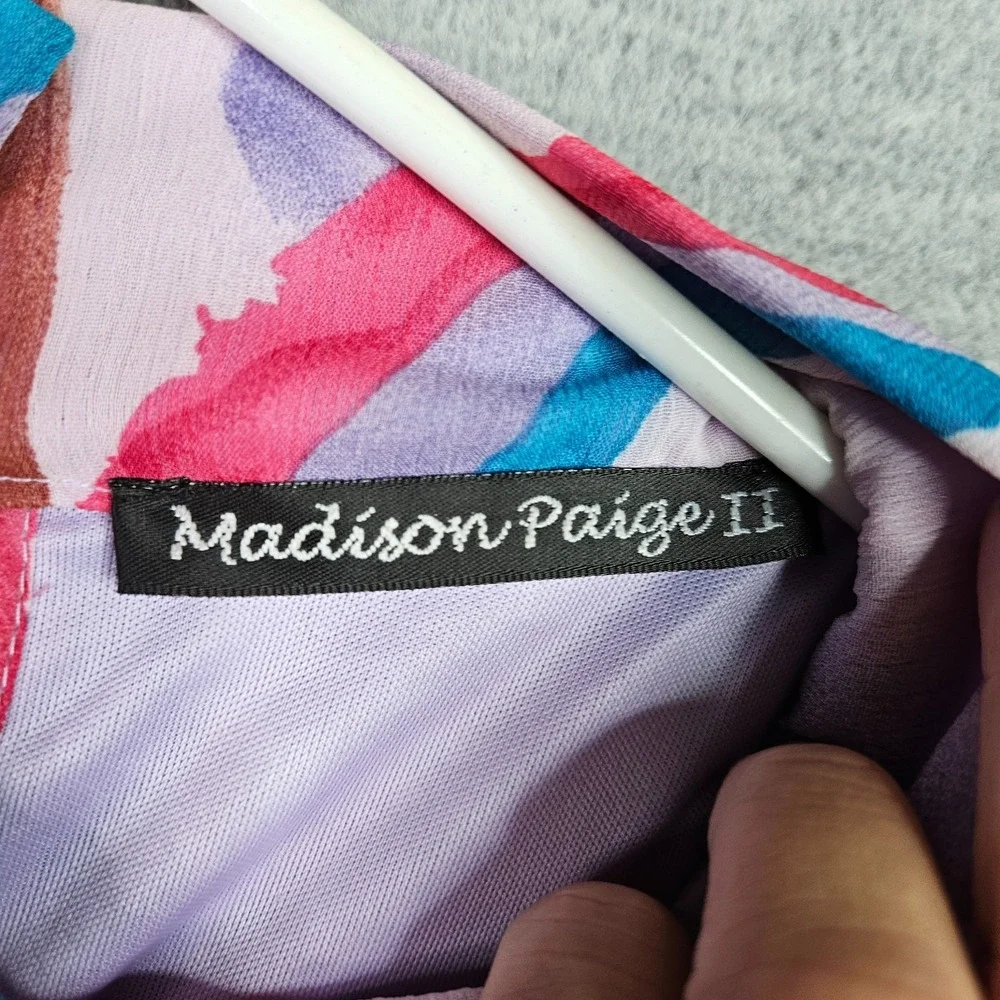 Madison Paige II Women Sleeveless Pleated Blouse Top Mock Neck Tie Multicolor 1X